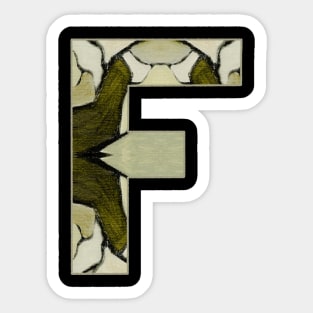 Letter F Monogram Initial Olive Green Pearl White Aesthetic Abstract Pattern Painting On Canvas Sticker